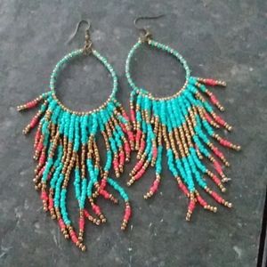 Vintage Handmade Native inspired BOHO shoulder length dangle earrings